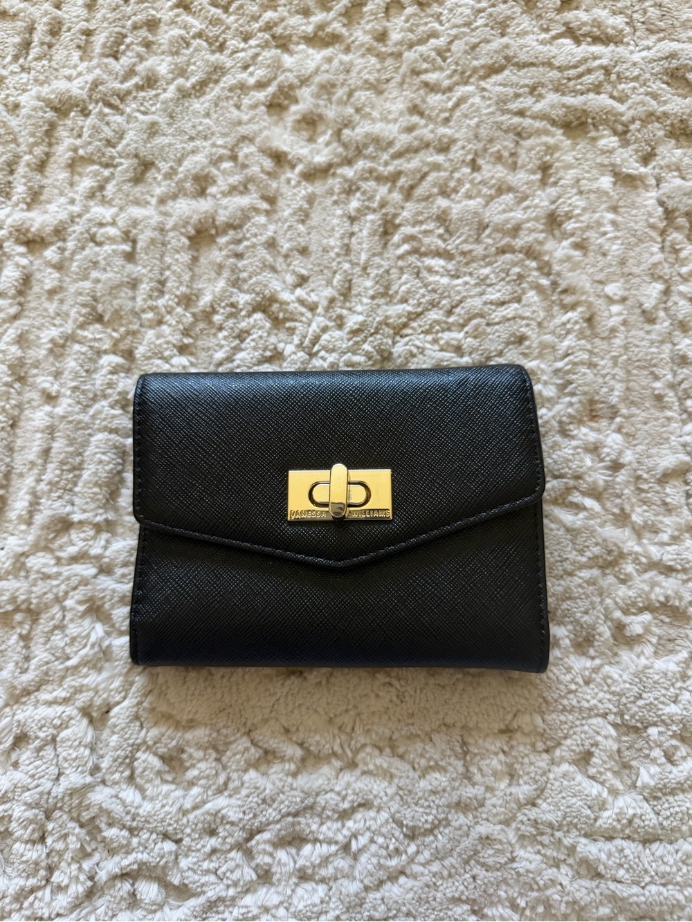 Vanessa Williams Black Leather Fold Wallet with Gold Turn-Lock